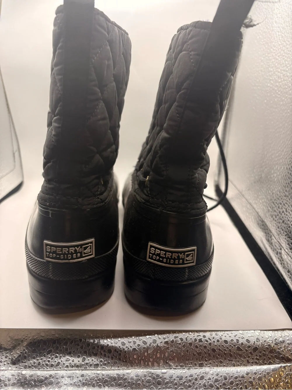 Sperry Black Quilted Lace-Up Waterproof Duck Boots